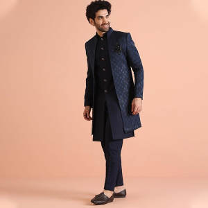 Men's Silk Blend Embroidered Sherwani Set