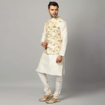 Men's Silk Blend Kurta Pyjama with Stylish Embroidered Ethnic Jacket