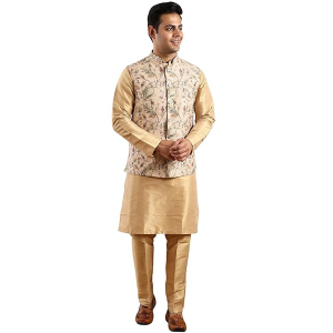 Mens Traditional Ethnic Printed Jacquard Jacket with Kurta Pant Set