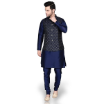 Men's Silk Blend Kurta Churidar Pyjama with Ethnic Bundi Jacket Set