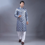Mens Silver Shade Kurta Pajama Sherwani Set