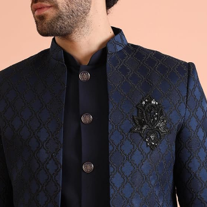 Men's Silk Blend Embroidered Sherwani Set