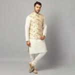 Men's Silk Blend Kurta Pyjama with Stylish Embroidered Ethnic Jacket