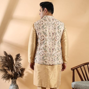 Mens Traditional Ethnic Printed Jacquard Jacket with Kurta Pant Set