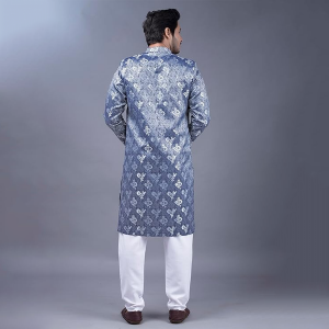 Mens Silver Shade Kurta Pajama Sherwani Set