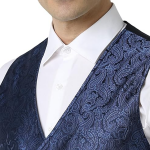 Men Navy Solid Slim Fit Wedding Three Piece Suit