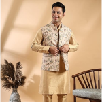 Mens Traditional Ethnic Printed Jacquard Jacket with Kurta Pant Set