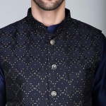 Men's Silk Blend Kurta Churidar Pyjama with Ethnic Bundi Jacket Set