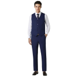 Men Navy Solid Slim Fit Wedding Three Piece Suit
