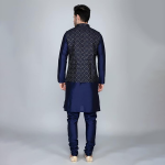 Men's Silk Blend Kurta Churidar Pyjama with Ethnic Bundi Jacket Set