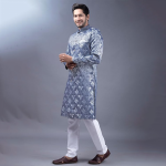 Mens Silver Shade Kurta Pajama Sherwani Set